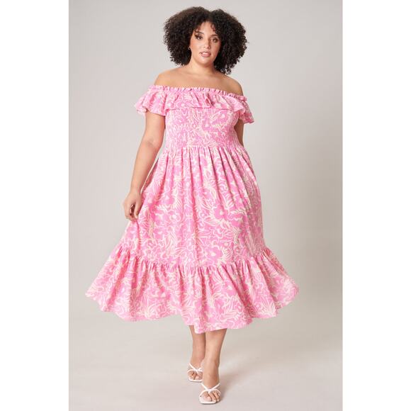 Sugarlips Dresses & Skirts - Sugar Lips Malia Floral Off The Shoulder Smocked Midi Dress Curve NWT Size 3X